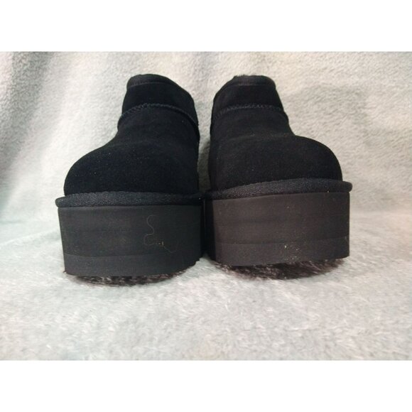 UGG Boots Womens 9 Black Suede Fur Classic Ultra Mini Platform Ankle Box - Picture 5 of 11